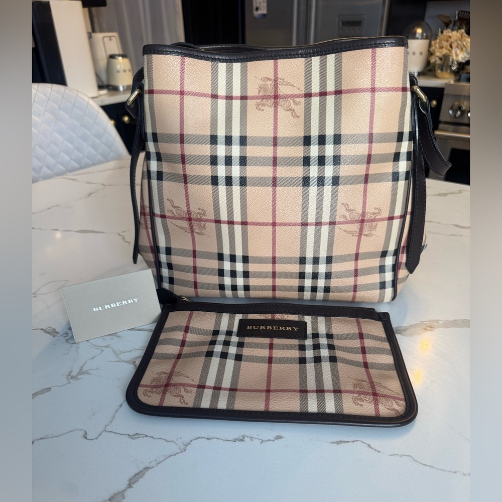 Burberry Beige and Black Checkered Backpack